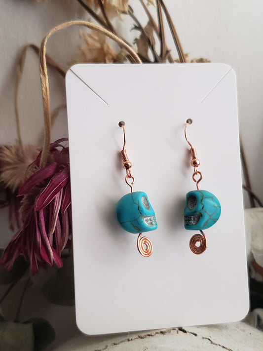 Spiral Out Turquoise Skull Earrings