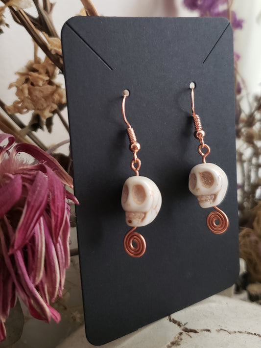 Spiral Out Stone Skull Earrings